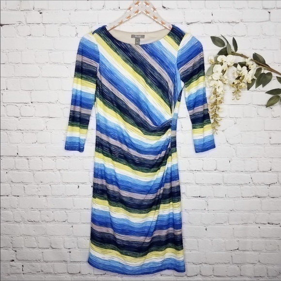 MUSE blue striped 3/4 sleeve dress - Picture 1 of 6